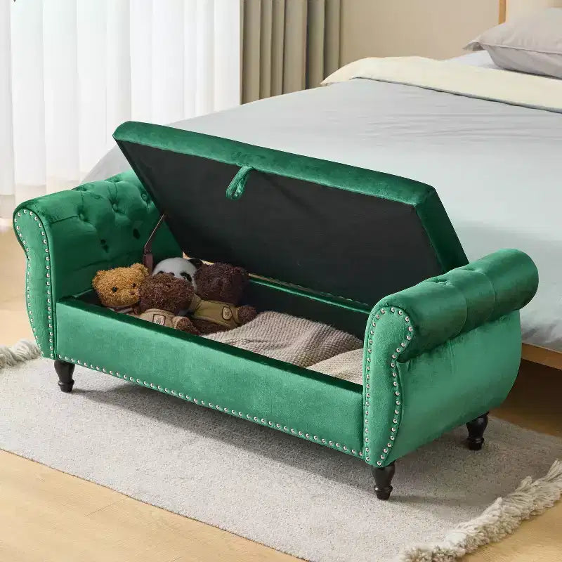Modern Velvet Upholstered Tufted Storage Ottoman