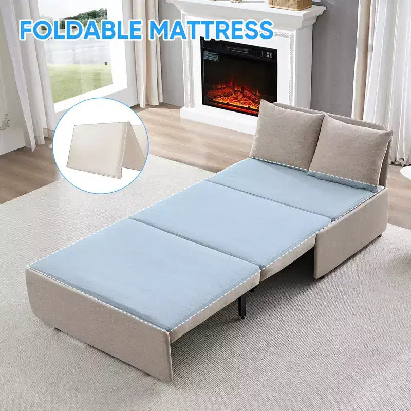Full/Queen Size Sofa Bed, 2 in 1 Convertible Linen Loveseat Sleeper Sofa Couch with Cushions