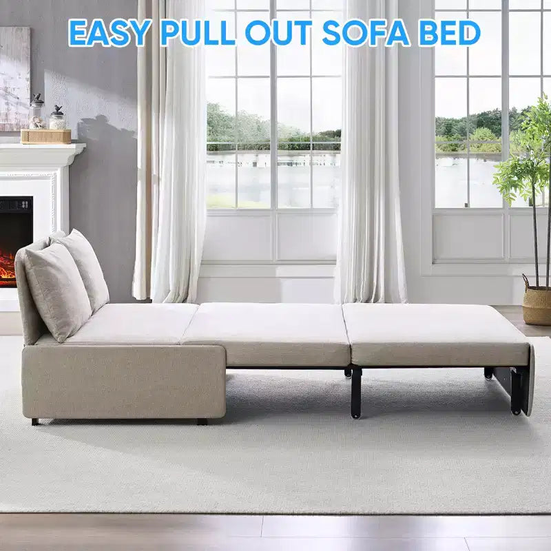 Full/Queen Size Sofa Bed, 2 in 1 Convertible Linen Loveseat Sleeper Sofa Couch with Cushions