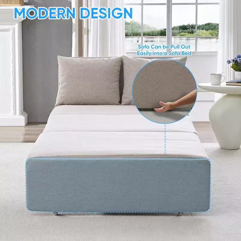 Full/Queen Size Sofa Bed, 2 in 1 Convertible Linen Loveseat Sleeper Sofa Couch with Cushions