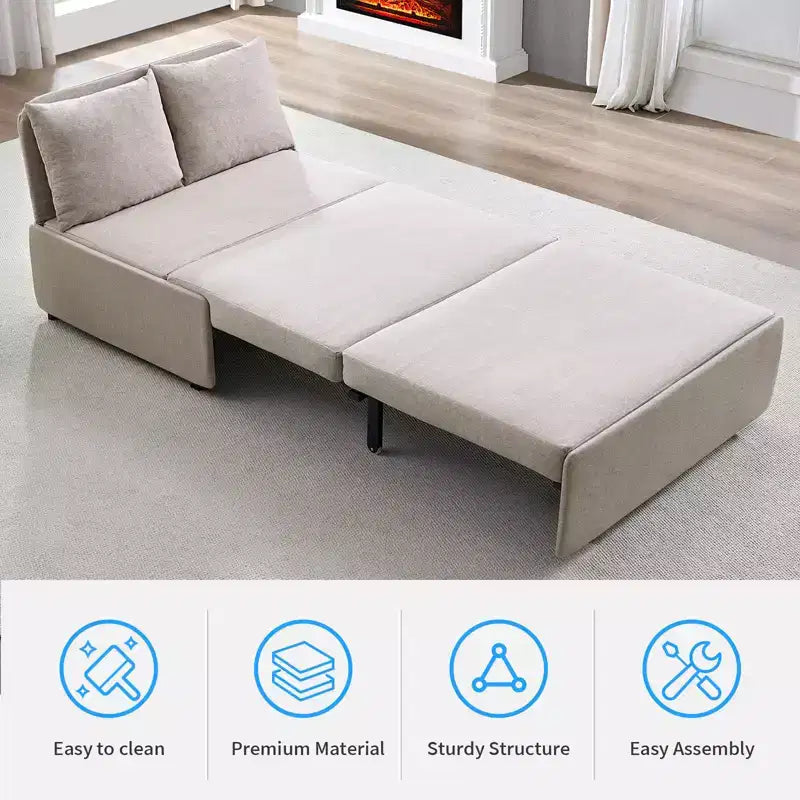 Full/Queen Size Sofa Bed, 2 in 1 Convertible Linen Loveseat Sleeper Sofa Couch with Cushions
