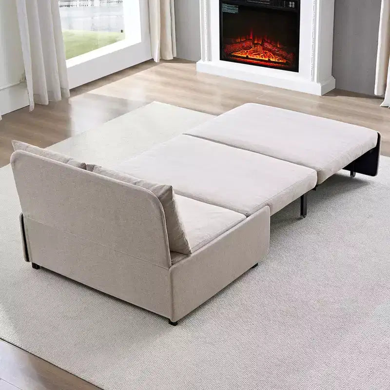 Full/Queen Size Sofa Bed, 2 in 1 Convertible Linen Loveseat Sleeper Sofa Couch with Cushions