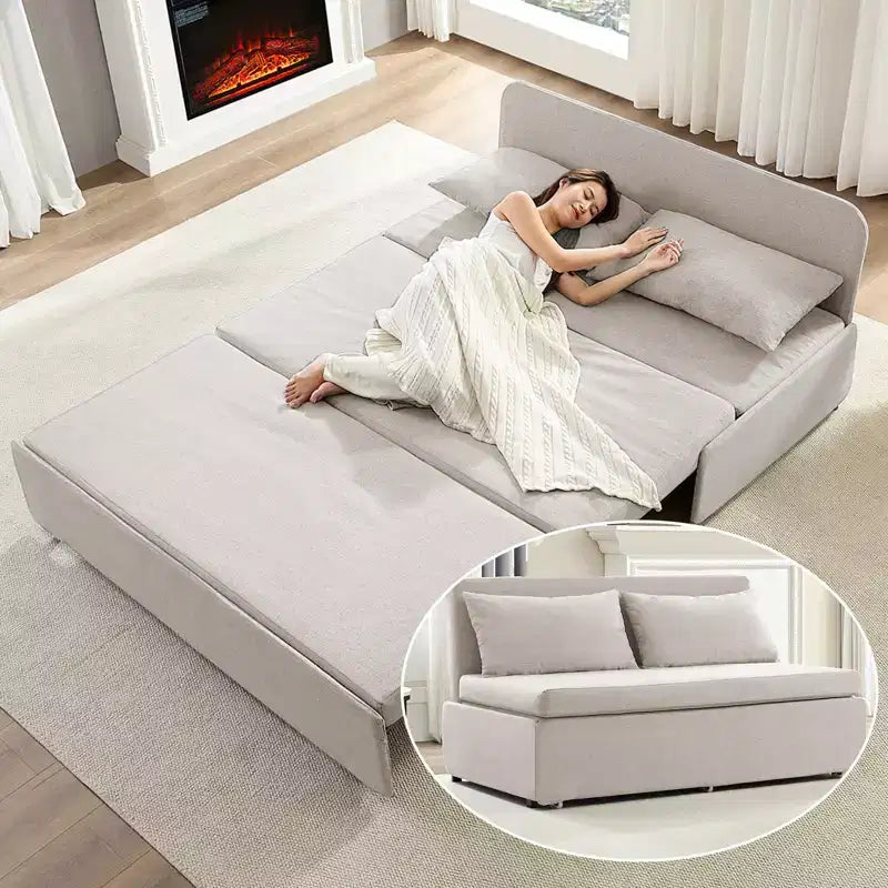 Full/Queen Size Sofa Bed, 2 in 1 Convertible Linen Loveseat Sleeper Sofa Couch with Cushions