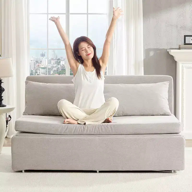 Full/Queen Size Sofa Bed, 2 in 1 Convertible Linen Loveseat Sleeper Sofa Couch with Cushions