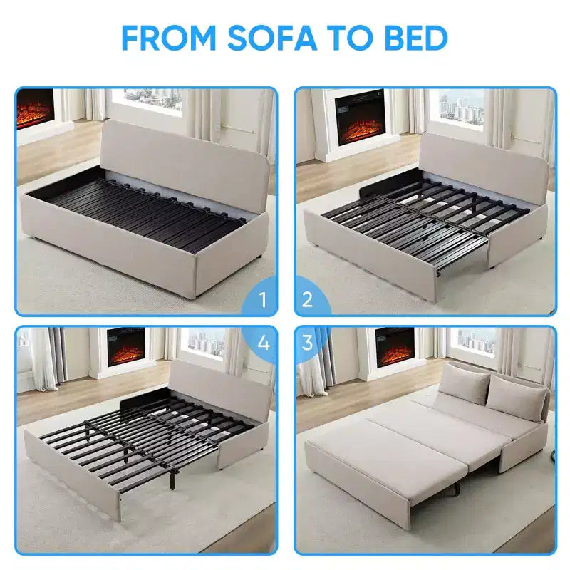 Full/Queen Size Sofa Bed, 2 in 1 Convertible Linen Loveseat Sleeper Sofa Couch with Cushions