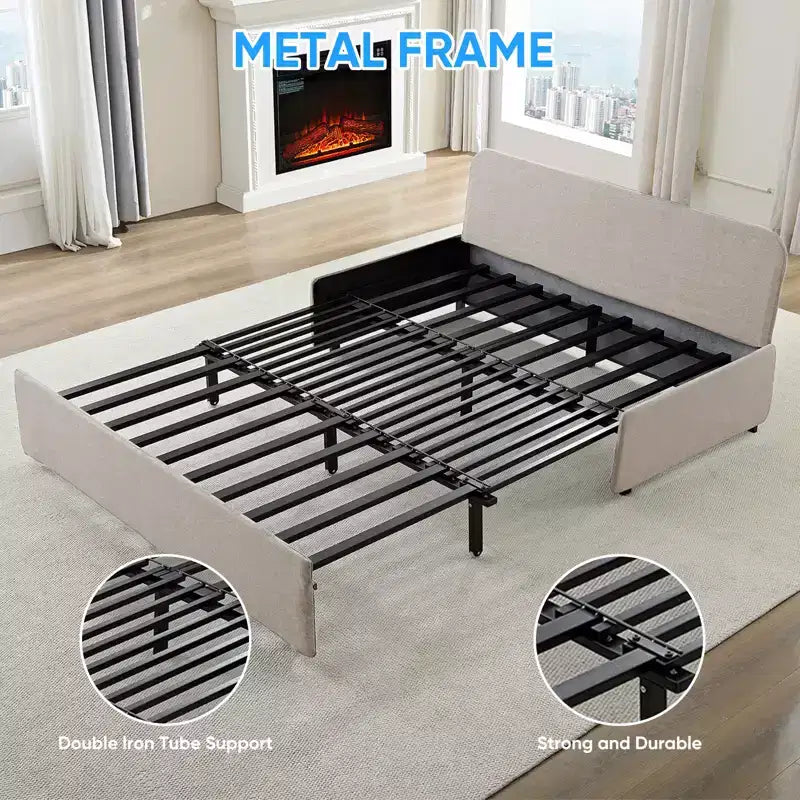 Full/Queen Size Sofa Bed, 2 in 1 Convertible Linen Loveseat Sleeper Sofa Couch with Cushions