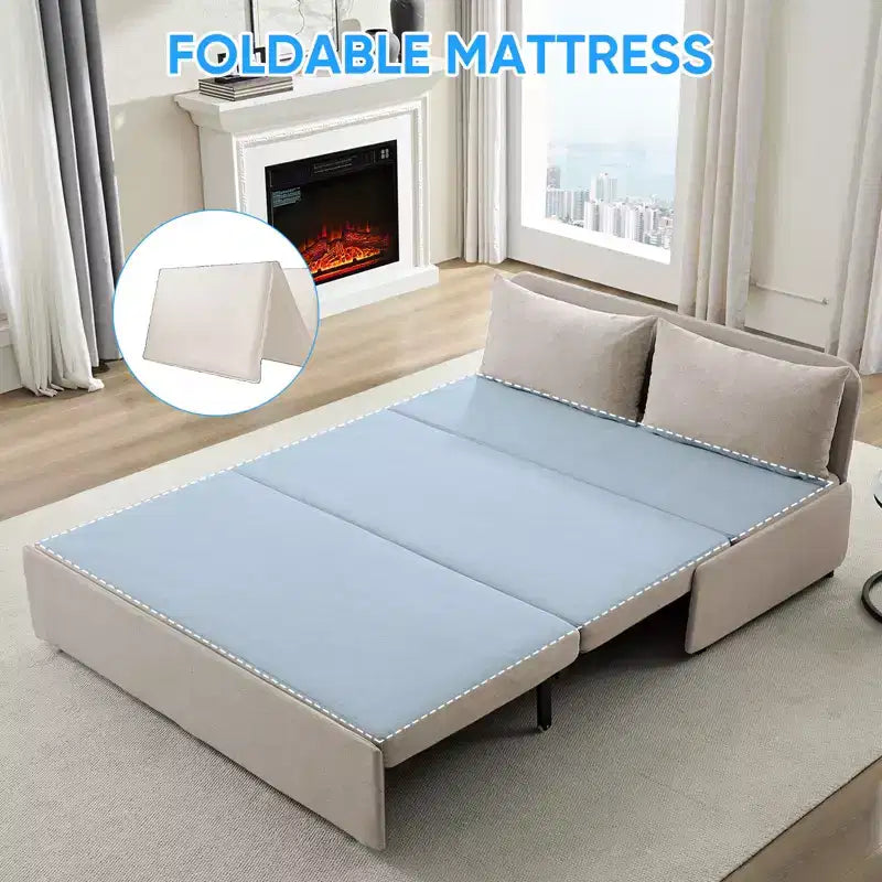 Full/Queen Size Sofa Bed, 2 in 1 Convertible Linen Loveseat Sleeper Sofa Couch with Cushions