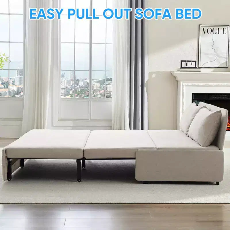 Full/Queen Size Sofa Bed, 2 in 1 Convertible Linen Loveseat Sleeper Sofa Couch with Cushions