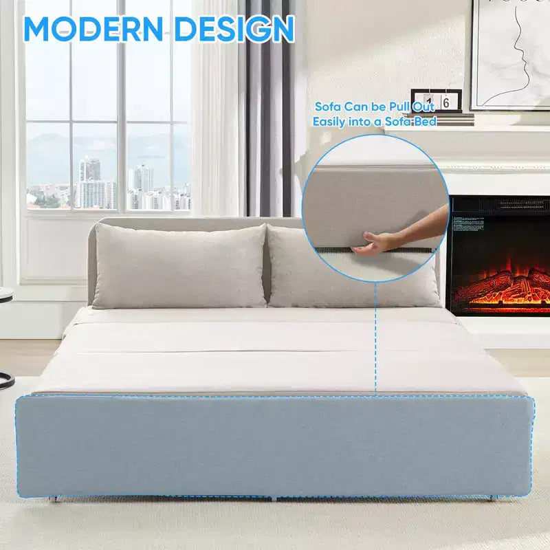 Full/Queen Size Sofa Bed, 2 in 1 Convertible Linen Loveseat Sleeper Sofa Couch with Cushions