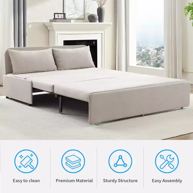 Full/Queen Size Sofa Bed, 2 in 1 Convertible Linen Loveseat Sleeper Sofa Couch with Cushions