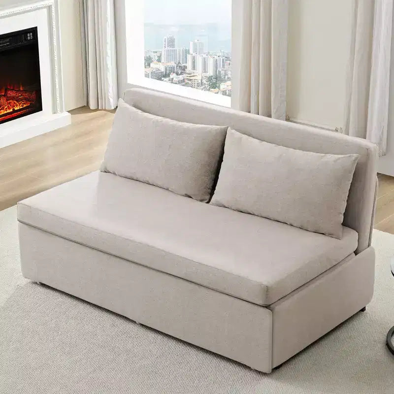 Full/Queen Size Sofa Bed, 2 in 1 Convertible Linen Loveseat Sleeper Sofa Couch with Cushions