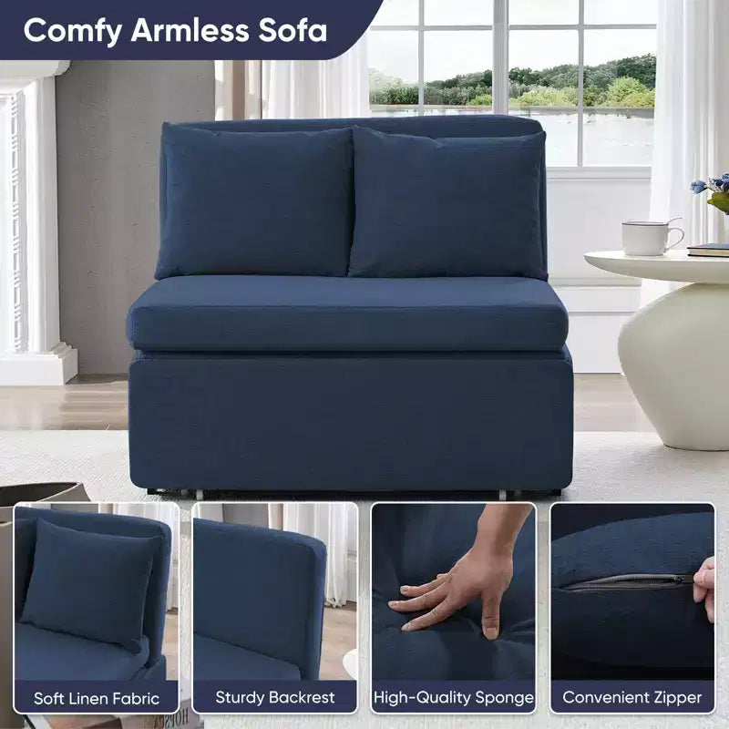 Full/Queen Size Sofa Bed, 2 in 1 Convertible Linen Loveseat Sleeper Sofa Couch with Cushions