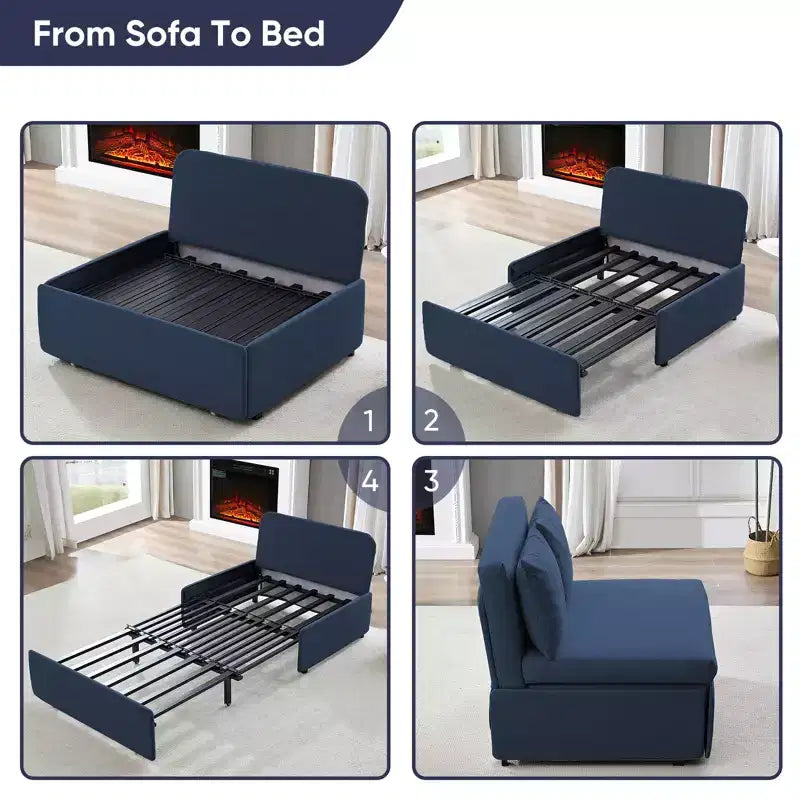 Full/Queen Size Sofa Bed, 2 in 1 Convertible Linen Loveseat Sleeper Sofa Couch with Cushions