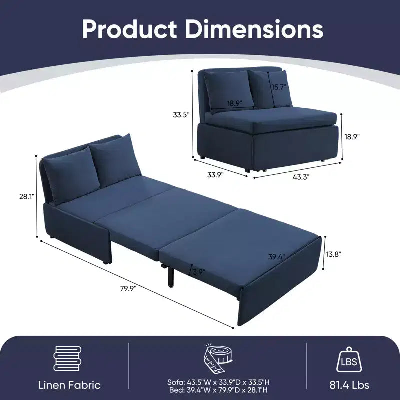 Full/Queen Size Sofa Bed, 2 in 1 Convertible Linen Loveseat Sleeper Sofa Couch with Cushions