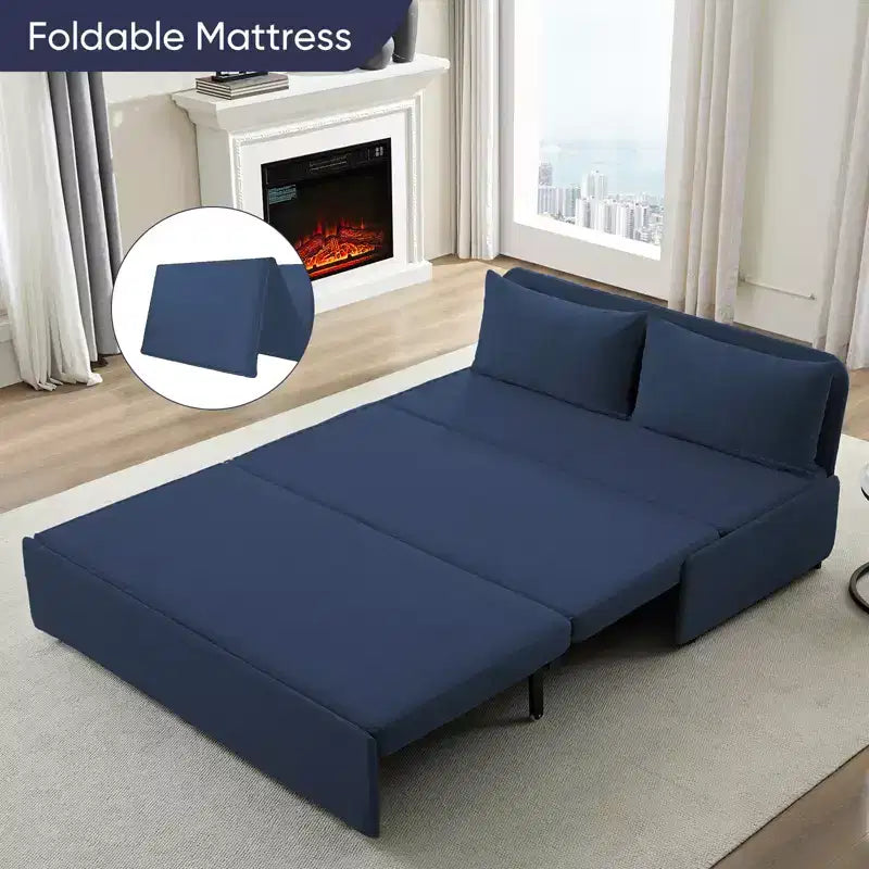 Full/Queen Size Sofa Bed, 2 in 1 Convertible Linen Loveseat Sleeper Sofa Couch with Cushions