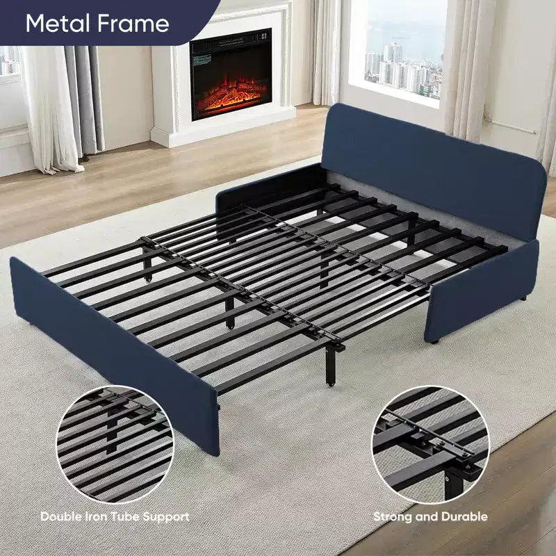 Full/Queen Size Sofa Bed, 2 in 1 Convertible Linen Loveseat Sleeper Sofa Couch with Cushions