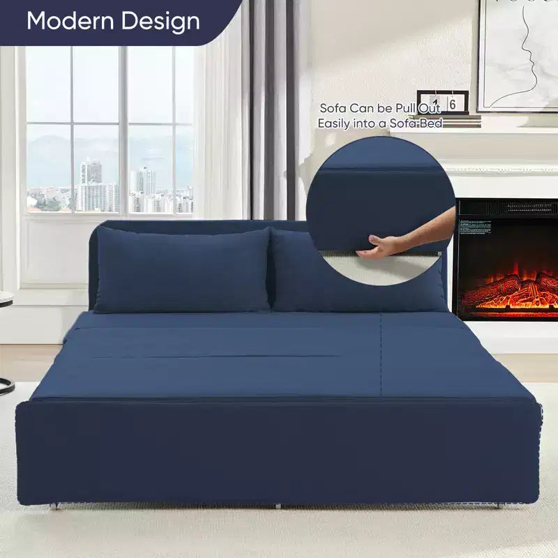 Full/Queen Size Sofa Bed, 2 in 1 Convertible Linen Loveseat Sleeper Sofa Couch with Cushions