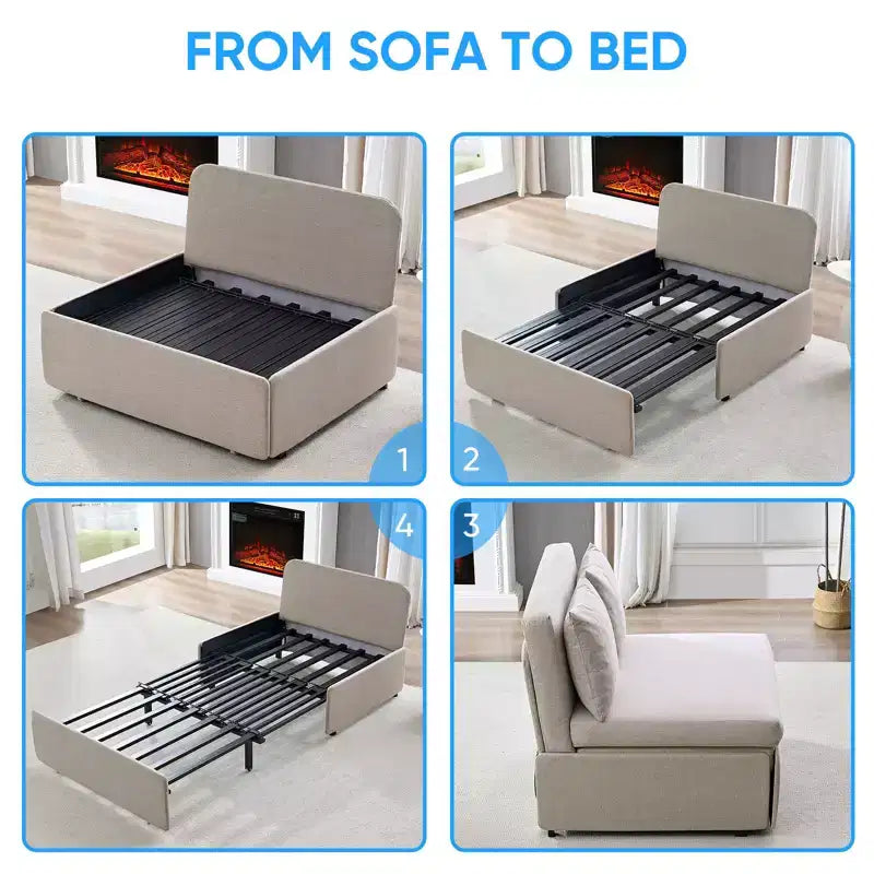 Full/Queen Size Sofa Bed, 2 in 1 Convertible Linen Loveseat Sleeper Sofa Couch with Cushions