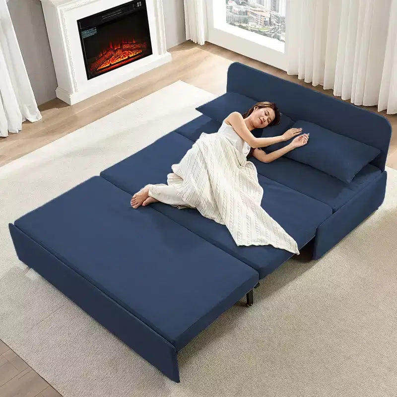 Full/Queen Size Sofa Bed, 2 in 1 Convertible Linen Loveseat Sleeper Sofa Couch with Cushions