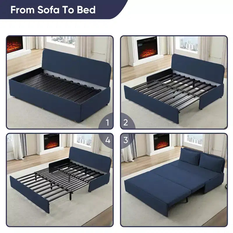 Full/Queen Size Sofa Bed, 2 in 1 Convertible Linen Loveseat Sleeper Sofa Couch with Cushions