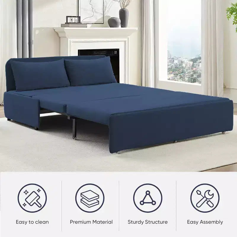 Full/Queen Size Sofa Bed, 2 in 1 Convertible Linen Loveseat Sleeper Sofa Couch with Cushions