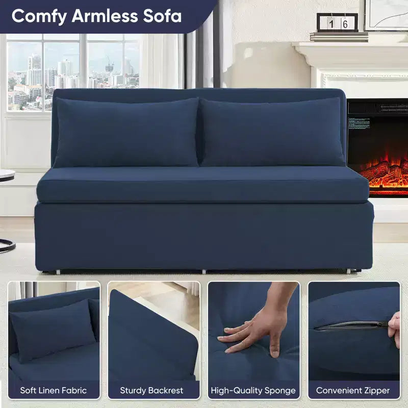 Full/Queen Size Sofa Bed, 2 in 1 Convertible Linen Loveseat Sleeper Sofa Couch with Cushions