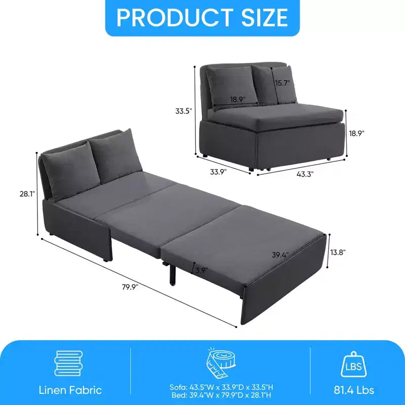 Full/Queen Size Sofa Bed, 2 in 1 Convertible Linen Loveseat Sleeper Sofa Couch with Cushions