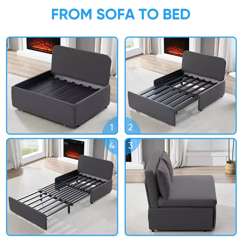 Full/Queen Size Sofa Bed, 2 in 1 Convertible Linen Loveseat Sleeper Sofa Couch with Cushions