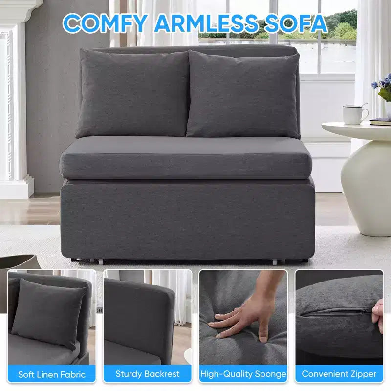 Full/Queen Size Sofa Bed, 2 in 1 Convertible Linen Loveseat Sleeper Sofa Couch with Cushions