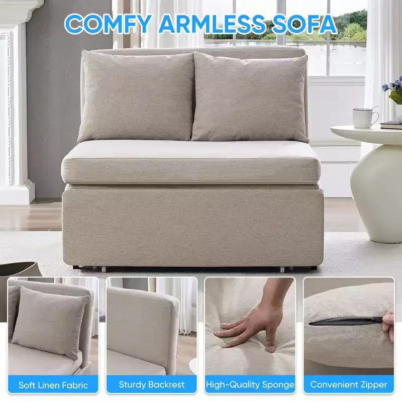 Full/Queen Size Sofa Bed, 2 in 1 Convertible Linen Loveseat Sleeper Sofa Couch with Cushions