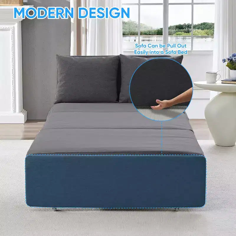 Full/Queen Size Sofa Bed, 2 in 1 Convertible Linen Loveseat Sleeper Sofa Couch with Cushions