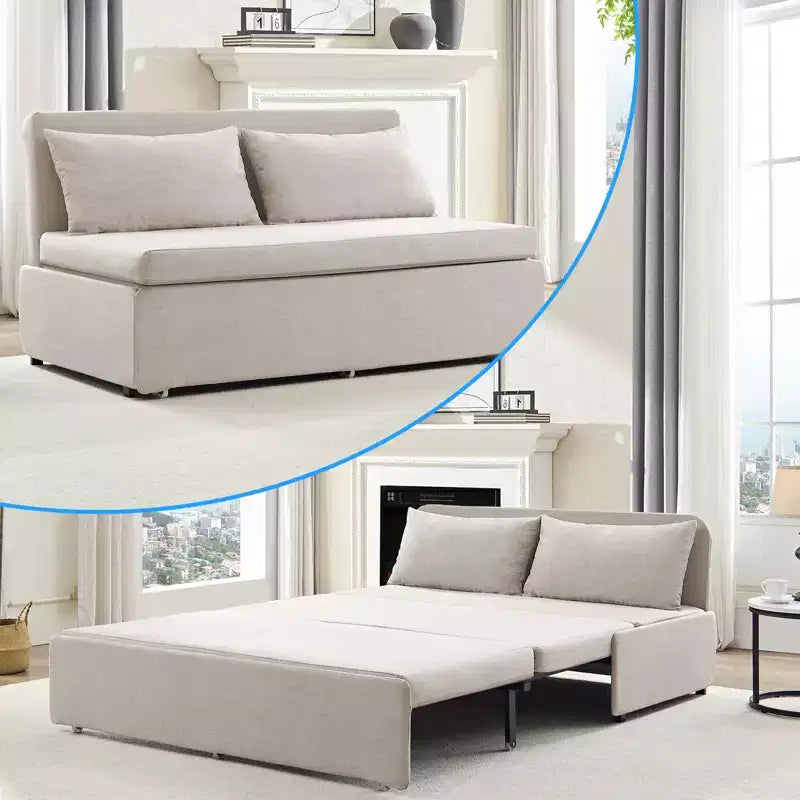 Full/Queen Size Sofa Bed, 2 in 1 Convertible Linen Loveseat Sleeper Sofa Couch with Cushions