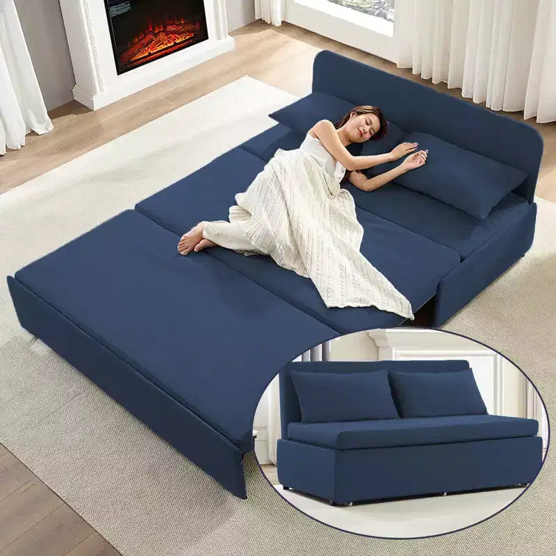 Full/Queen Size Sofa Bed, 2 in 1 Convertible Linen Loveseat Sleeper Sofa Couch with Cushions