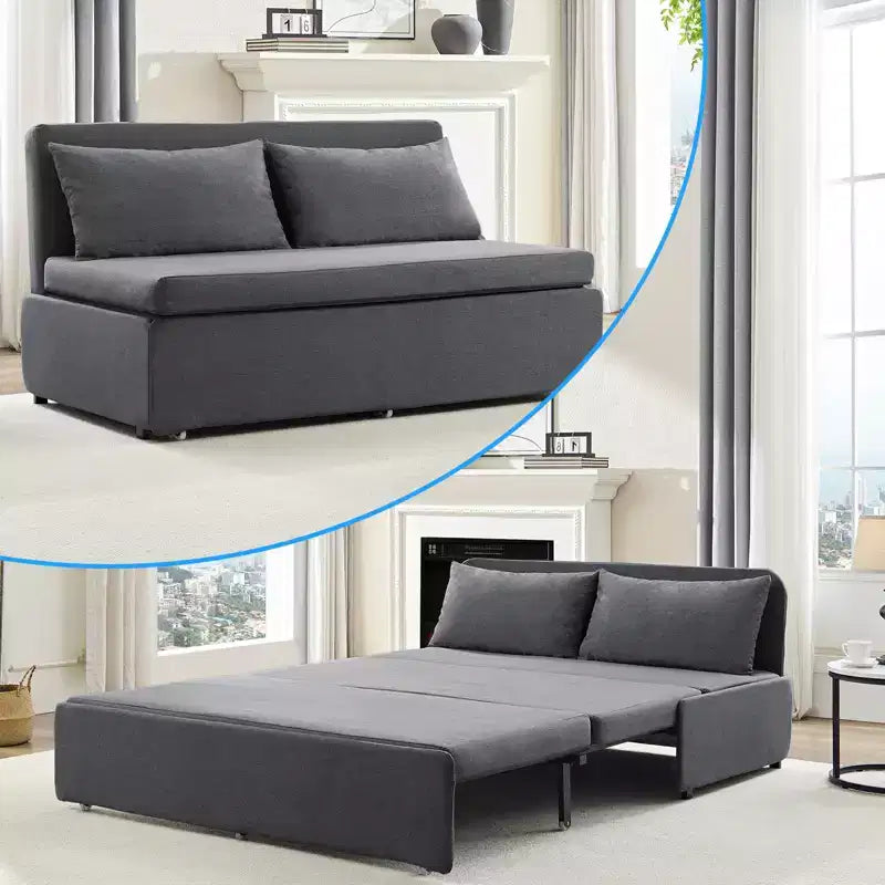 Full/Queen Size Sofa Bed, 2 in 1 Convertible Linen Loveseat Sleeper Sofa Couch with Cushions