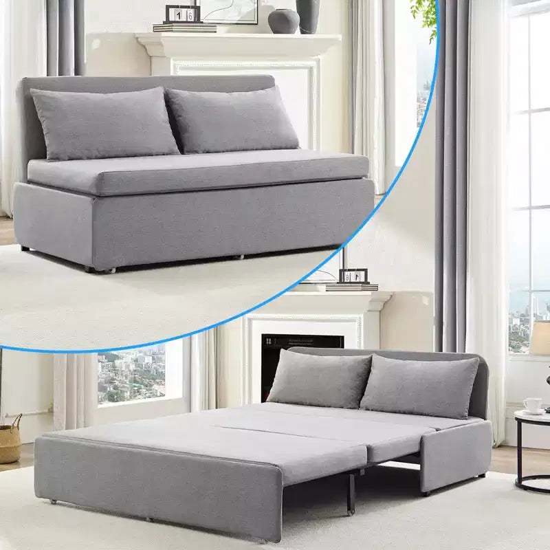 Full/Queen Size Sofa Bed, 2 in 1 Convertible Linen Loveseat Sleeper Sofa Couch with Cushions