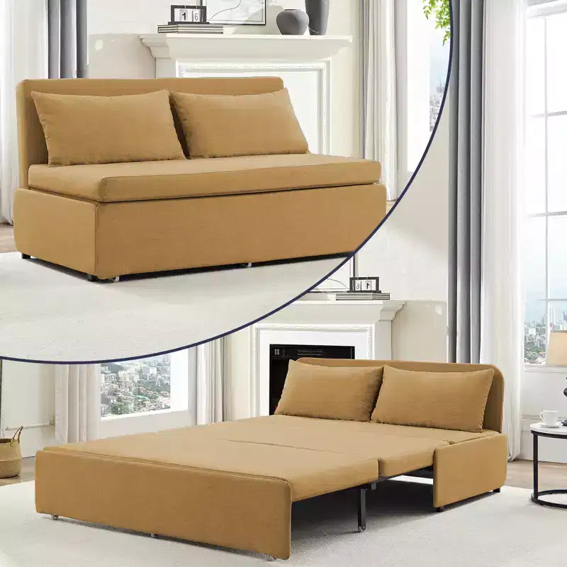 Full/Queen Size Sofa Bed, 2 in 1 Convertible Linen Loveseat Sleeper Sofa Couch with Cushions