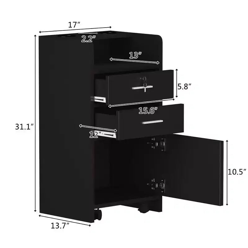 Wood Rolling Drawer Cabinet Trolley Cart Station Equipment Black