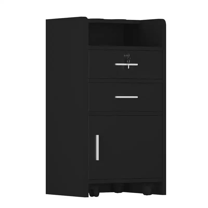 Wood Rolling Drawer Cabinet Trolley Cart Station Equipment Black