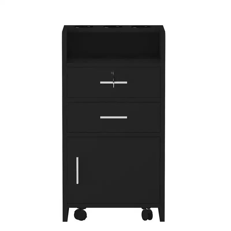 Wood Rolling Drawer Cabinet Trolley Cart Station Equipment Black