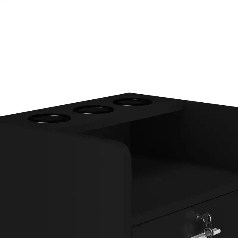 Wood Rolling Drawer Cabinet Trolley Cart Station Equipment Black