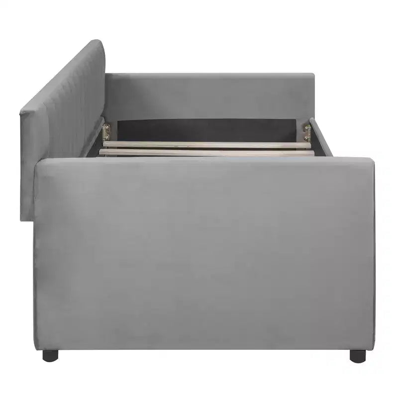 Twin Size Upholstered daybed with Drawers Wood Slat Support Gray