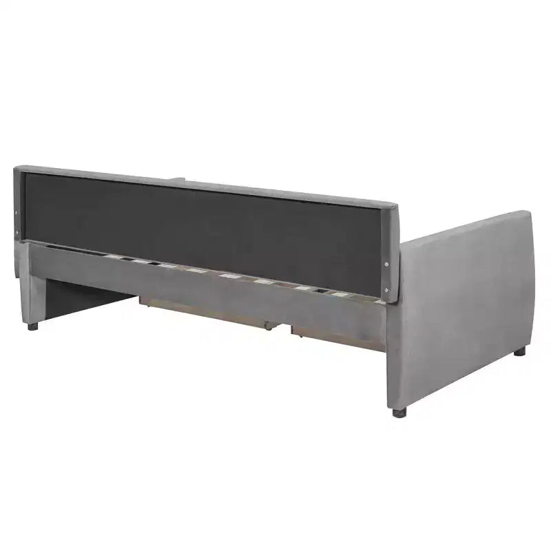 Twin Size Upholstered daybed with Drawers Wood Slat Support Gray