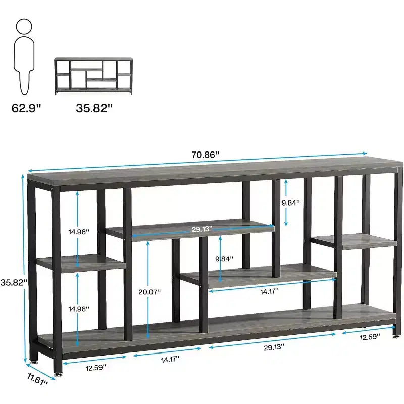 Console Sofa Table, 70.9 inch Extra Long with Storage Shelves, 3-Tier Modern Narrow Entryway Hallway Accent Table for Living Room, Grey