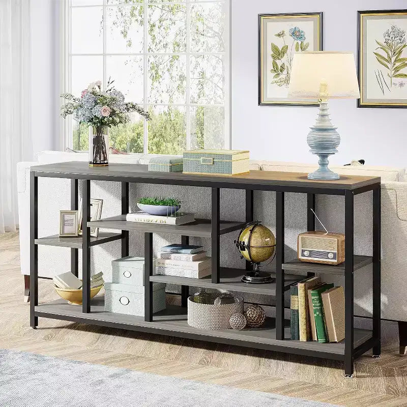 Console Sofa Table, 70.9 inch Extra Long with Storage Shelves, 3-Tier Modern Narrow Entryway Hallway Accent Table for Living Room, Grey