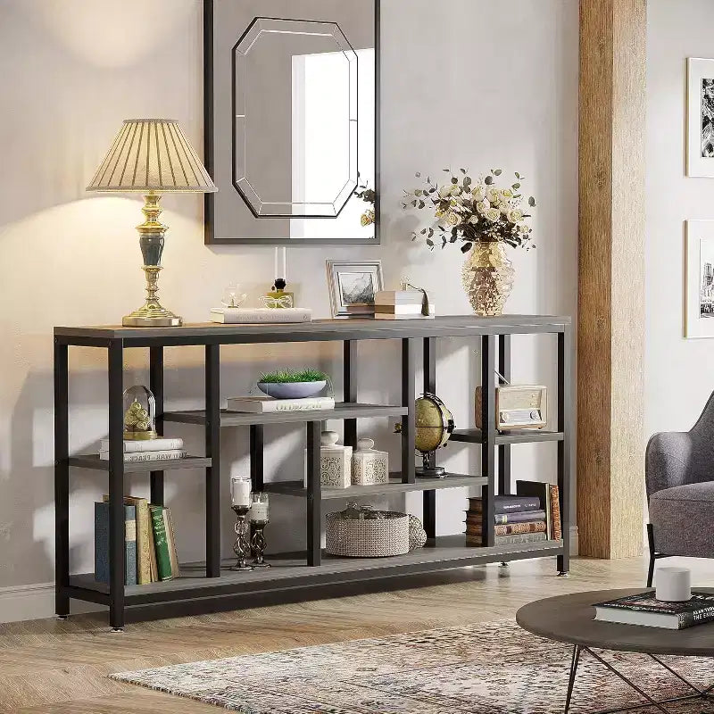 Console Sofa Table, 70.9 inch Extra Long with Storage Shelves, 3-Tier Modern Narrow Entryway Hallway Accent Table for Living Room, Grey