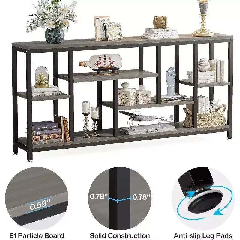 Console Sofa Table, 70.9 inch Extra Long with Storage Shelves, 3-Tier Modern Narrow Entryway Hallway Accent Table for Living Room, Grey