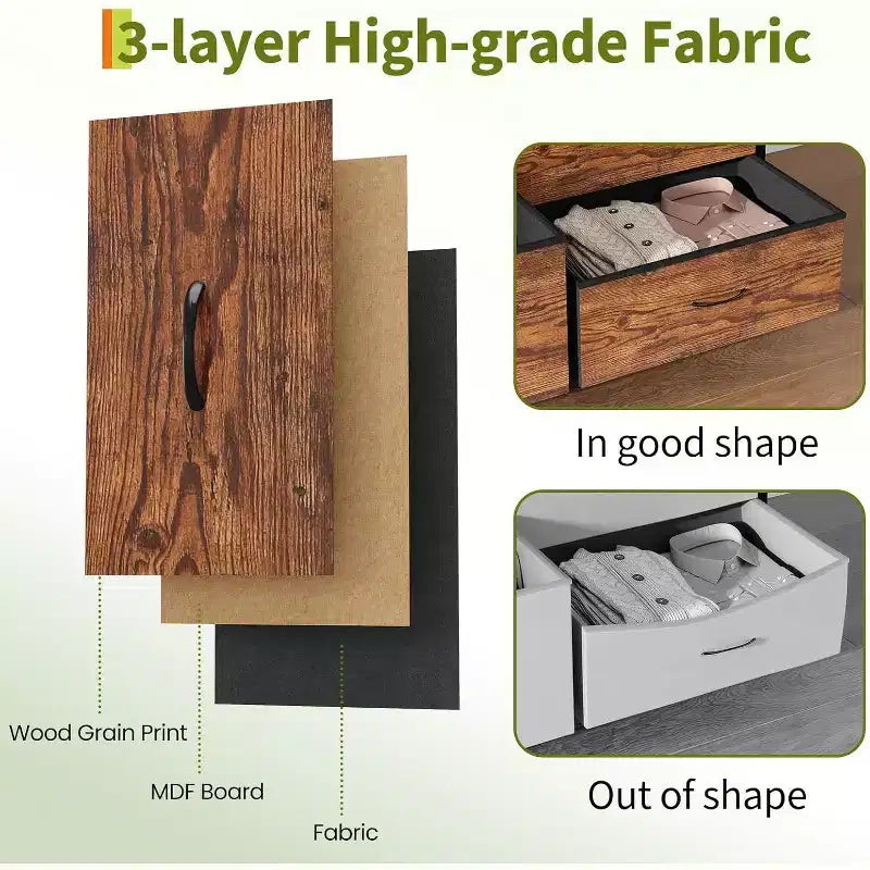 8 Drawer Fabric Dresser TV Stand with Wooden Top, Metal Frame Storage Chest, Wide Closet Organizer for Bedroom Living Room Hallway