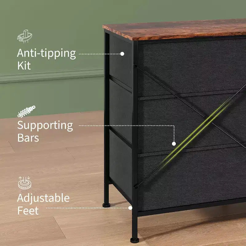 8 Drawer Fabric Dresser TV Stand with Wooden Top, Metal Frame Storage Chest, Wide Closet Organizer for Bedroom Living Room Hallway