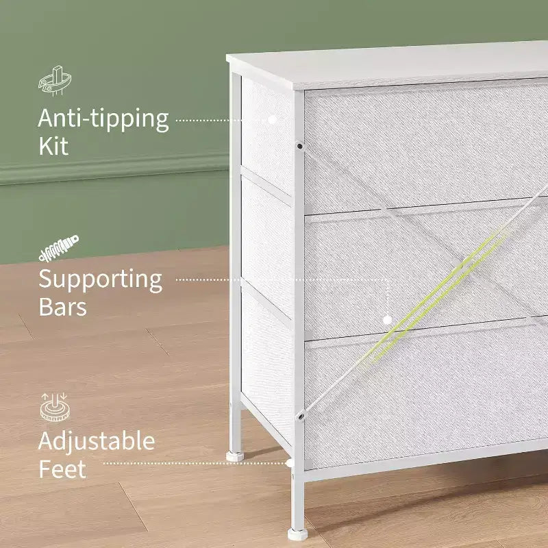 8 Drawer Fabric Dresser TV Stand with Wooden Top, Metal Frame Storage Chest, Wide Closet Organizer for Bedroom Living Room Hallway