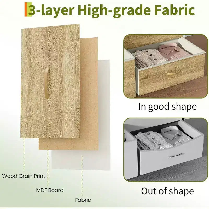 8 Drawer Fabric Dresser TV Stand with Wooden Top, Metal Frame Storage Chest, Wide Closet Organizer for Bedroom Living Room Hallway